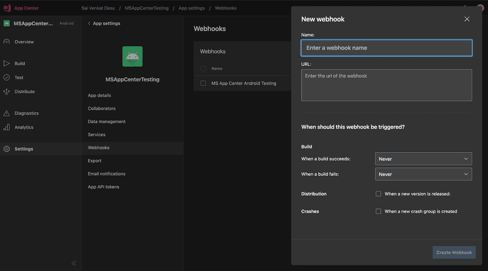 AppcenterWebhookConfig